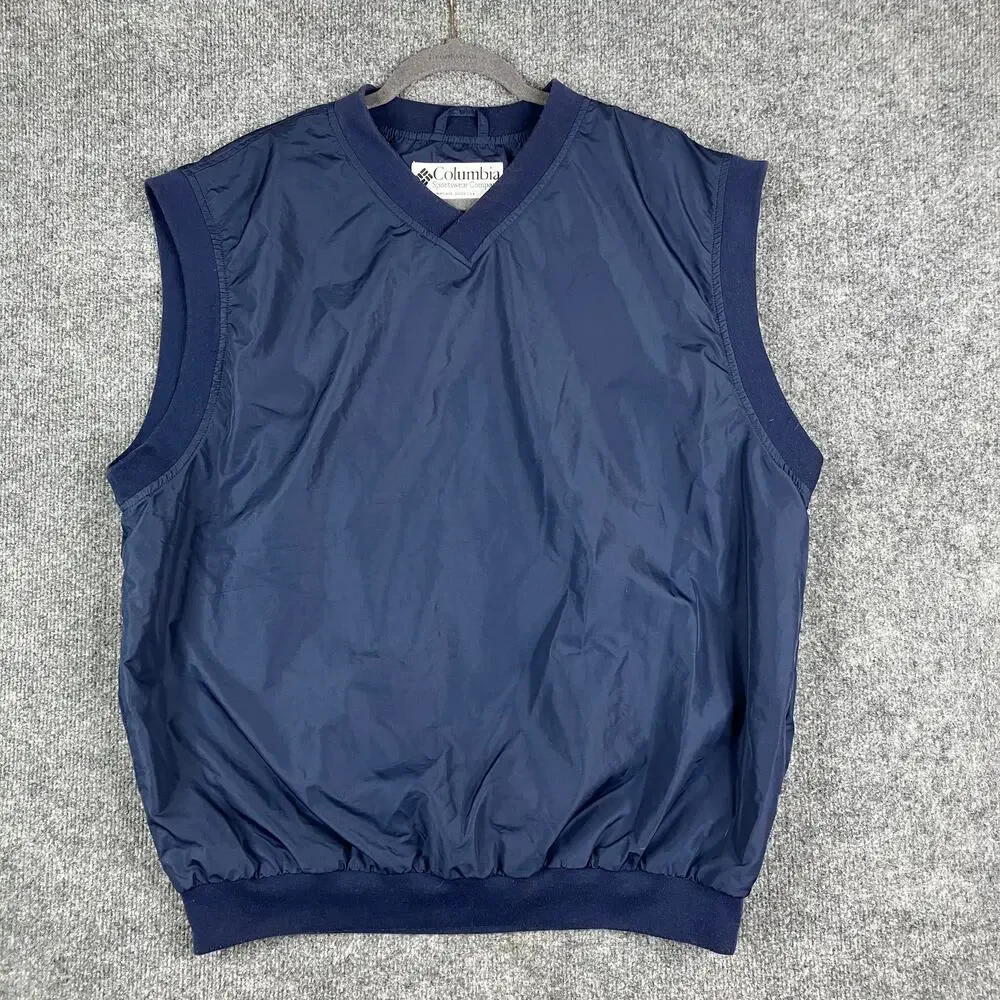 Columbia Vest Mens XL Navy Blue‎ Sleeveless Pullover Windbreaker Vintage 90s